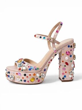 Gianni Bini Women Blush Satin Platform Sandals Multicolor Rhinestone Gems 8